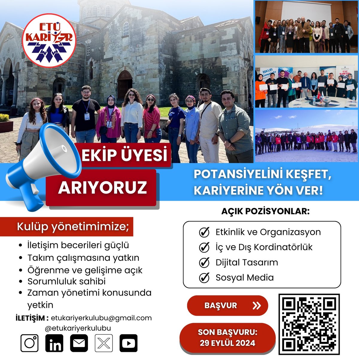 Klüp yönetimimize;  iletişim becerileri güçlü, takım çalışmasına yatkın, öğrenme ve gelişime açık, sorumluluk sahibi, zaman yönetimi konusunda yetkin arkadaşlar arıyoruz. Başvuru formuna profilimizdeki linkten ulaşabilirsiniz.🤗