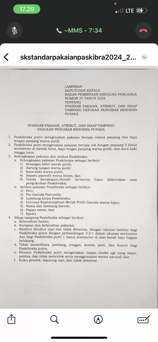 Ini keputasan Kepala BPIP no. 36 2024 ttg pakaian, atribut dan tampang Paskibraka  “menyunat”  Peraturan BPIP RI no. 3 tahun 2022 yg pada poin 4: Ciput warna hitam (utk putri berhijab). Poin ini dihilangkan. BPIP melanggar peraturan dan konstitusi ttg kebebasan menjalankan agama