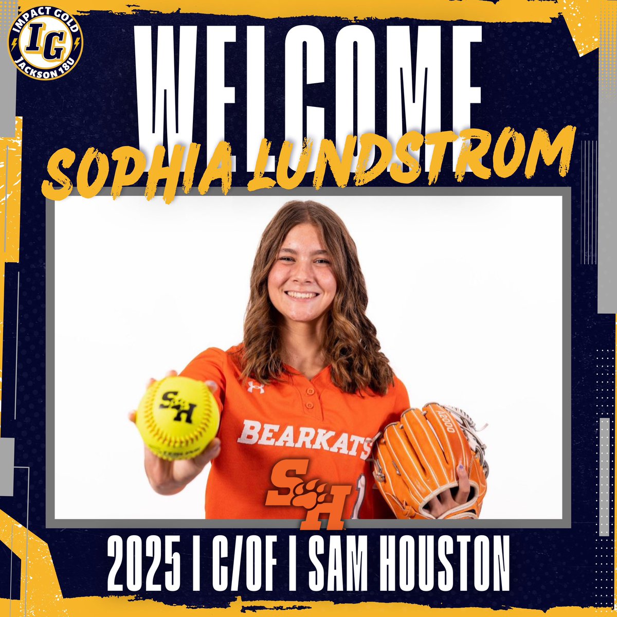Impact Gold Jackson 18U🥎 (@ig_jackson18u) on Twitter photo We are super excited to welcome Sam Houston commit Sophia Lundstrom to Impact Gold Jackson 18U!! We are thrilled to add this extremely versatile athlete with elite skills at the plate to the team!! Welcome <a href="/SophiaLundstrom/">Sophia Lundstrom</a>!!
#betheimpact #trusttheprocess #goldblooded We are super excited to welcome Sam Houston commit Sophia Lundstrom to Impact Gold Jackson 18U!! We are thrilled to add this extremely versatile athlete with elite skills at the plate to the team!! Welcome <a href="/SophiaLundstrom/">Sophia Lundstrom</a>!!
#betheimpact #trusttheprocess #goldblooded