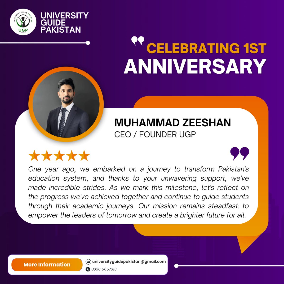 UGP__Official's tweet photo. Empowering the Leaders of Tomorrow: One Year of Guiding Students to a Brighter Future: University Guide Pakistan Reflects on its 1st Anniversary and Transformative Journey ❤️
#UGP #UniversityguidePakistan #ugpforeducation #anniversarycelebration https://t.co/wMnIxDzK6K