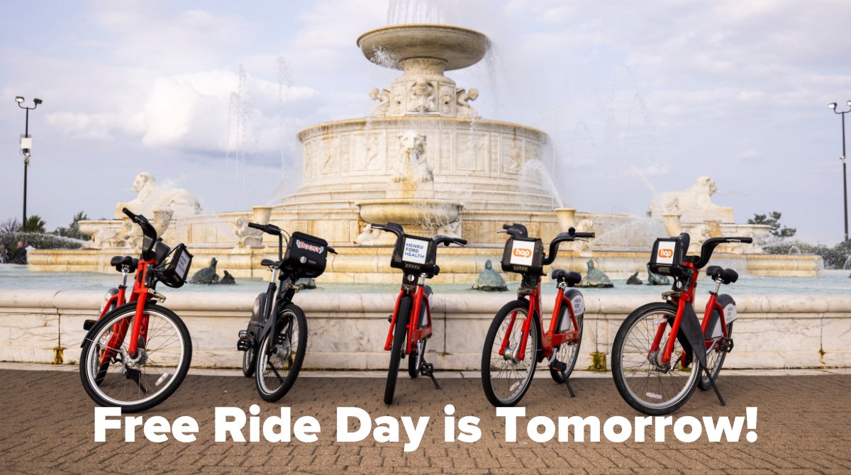 MoGoDetroit's tweet photo. Free Ride Day is TOMORROW!
Visit https://t.co/TTqNqzCJr1 to get all the details. The Free Ride Pass is available from midnight tonight until 11:59pm tomorrow!
#Free #FreeRides #FreeRideDay #BikeDetroit https://t.co/UVEhvMRpa0