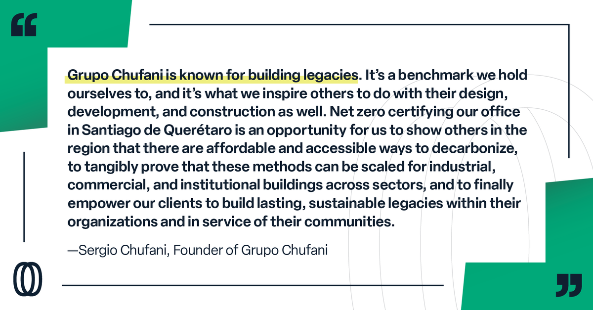 Global Network for Zero (@globalnet4zero) on Twitter photo GNFZ is proud to announce that pioneering construction company <a href="/ConstructoraCh1/">Grupo Chufani</a> is pursuing a GNFZ net zero certification for the Grupo Chufani office building in Santiago de Querétaro, México, stewarded by our GNFZ Partner <a href="/ThreeCM3/">THREE Consultoría Medioambiental</a>. 🏢 GNFZ is proud to announce that pioneering construction company <a href="/ConstructoraCh1/">Grupo Chufani</a> is pursuing a GNFZ net zero certification for the Grupo Chufani office building in Santiago de Querétaro, México, stewarded by our GNFZ Partner <a href="/ThreeCM3/">THREE Consultoría Medioambiental</a>. 🏢