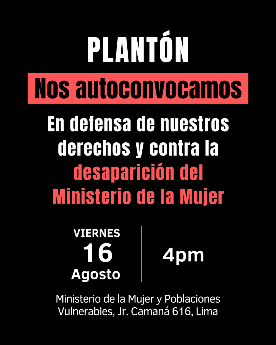 ManuelaRamos's tweet photo. ¡Nos autoconvocamos! Estamos en contra de la desaparición del MIMP. Las autoridades nos están diciendo que las mujeres y poblaciones vulnerables del país no son importantes. ¿Qué les espera a las NNA y mujeres? ¡Defendamos nuestros derechos! Tomemos las calles #ElMIMPSeQueda https://t.co/nbvwxa3kXc
