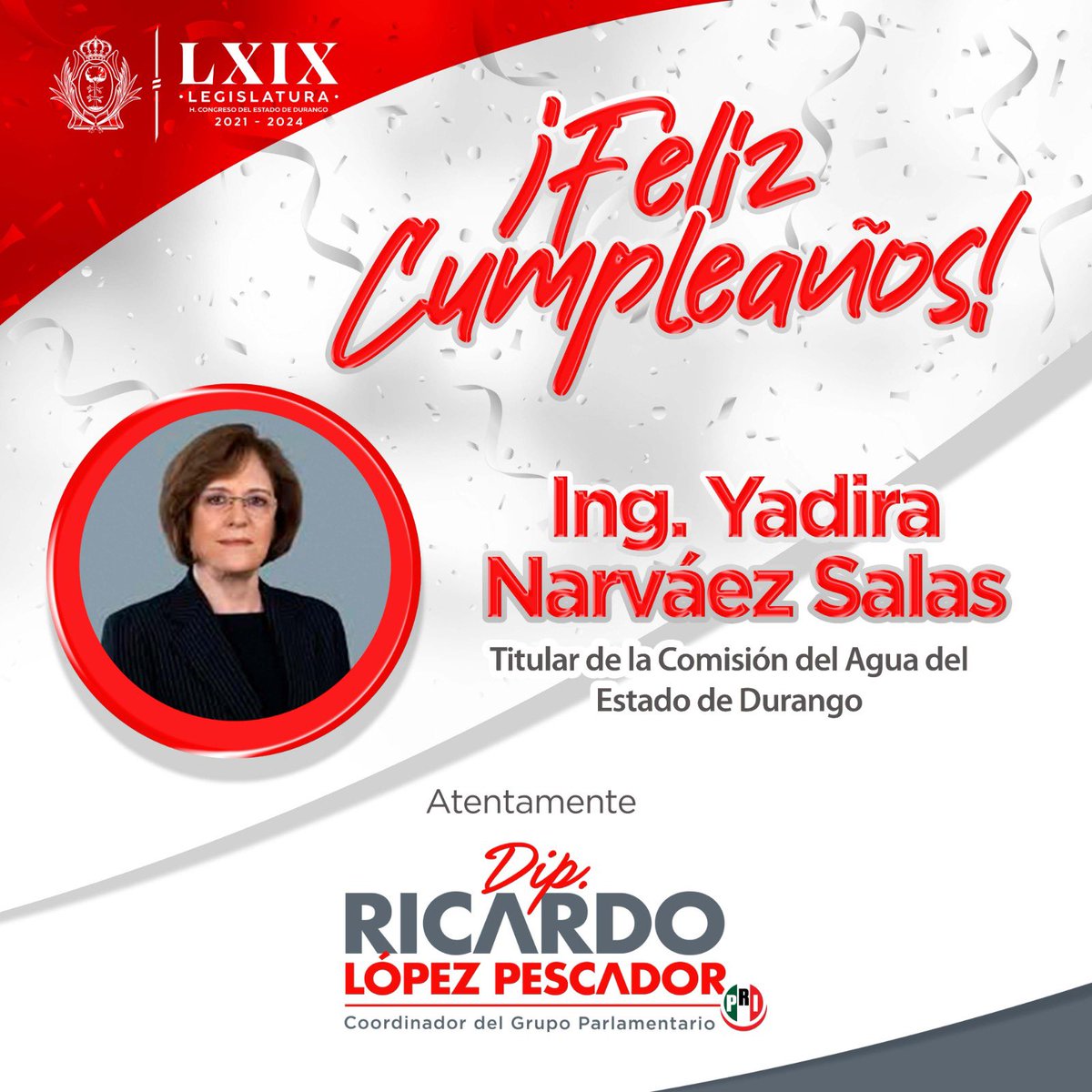 Estimada <a href="/ygnarvaez/">YADIRA NARVAEZ SALAS</a>, te mando un abrazo por motivo de tu cumpleaños. 🎂 

¡Qué pases un excelente día en compañía de tus familiares y seres queridos! 🎉