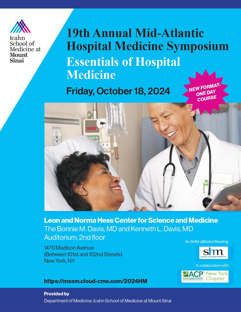 Join us for a day of learning &amp; networking at our 1-day Hospital Medicine conference! Get updates on ACC/AHA guidelines, antibiotic de-escalation, heart failure care, and more.
🗓️ Oct 18, 2024 
🕘 7:30 AM - 5:00 PM
🔗Register: bit.ly/4csFBf4