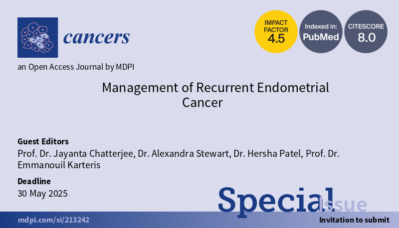 Cancers MDPI (@cancers_mdpi) on Twitter photo 📢 We are happy to announce the launch of the Special Issue "Management of Recurrent Endometrial Cancer" edited by Prof. Dr. Jayanta Chatterjee <a href="/drjaychatt/">Professor Jayanta Chatterjee</a> et al.👏
🗓Deadline for manuscript submissions: 30th May 2025.
Find more details here👉
mdpi.com/journal/cancer… 📢 We are happy to announce the launch of the Special Issue "Management of Recurrent Endometrial Cancer" edited by Prof. Dr. Jayanta Chatterjee <a href="/drjaychatt/">Professor Jayanta Chatterjee</a> et al.👏
🗓Deadline for manuscript submissions: 30th May 2025.
Find more details here👉
mdpi.com/journal/cancer…