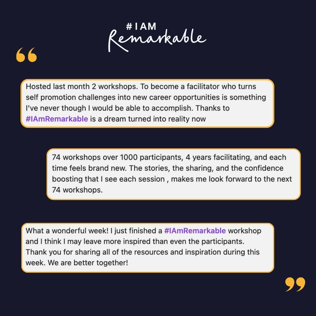 📣 Community appreciation post! 📣

🌟We want to say a big thank you to the global #IAmRemarkable community! To all the facilitators and participants and everybody who joined us for events across #IAmRemarkable Week 2024.

Thank you for your continued commitment and fantastic