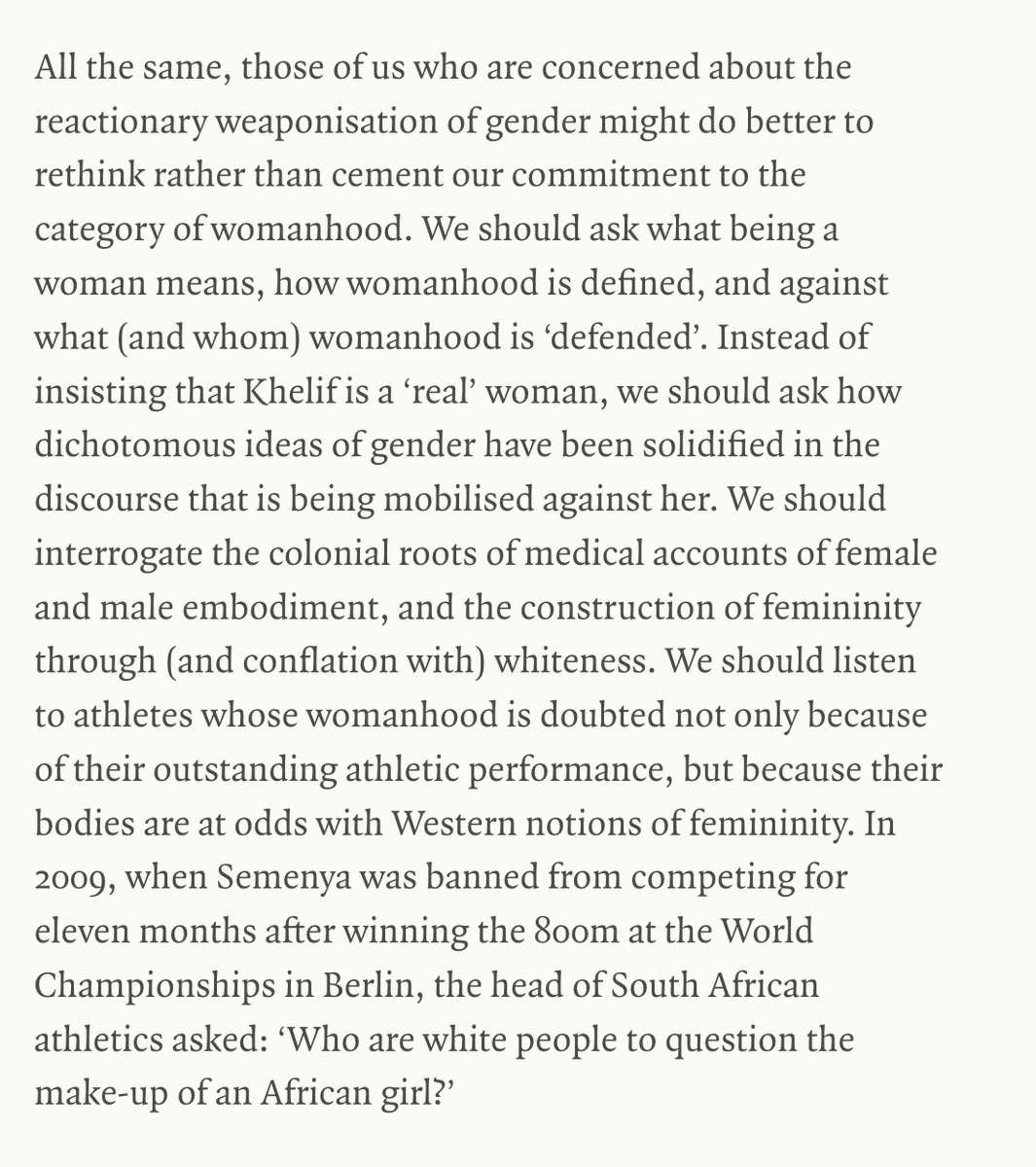 Mireia Garcés de Marcilla (@mireia_garces) on Twitter photo My thoughts on the racialised character of eligibility sports regulations and the need to rethink our commitment to gender are out in the <a href="/LRB/">London Review of Books</a>
lrb.co.uk/blog/2024/augu… My thoughts on the racialised character of eligibility sports regulations and the need to rethink our commitment to gender are out in the <a href="/LRB/">London Review of Books</a>
lrb.co.uk/blog/2024/augu…