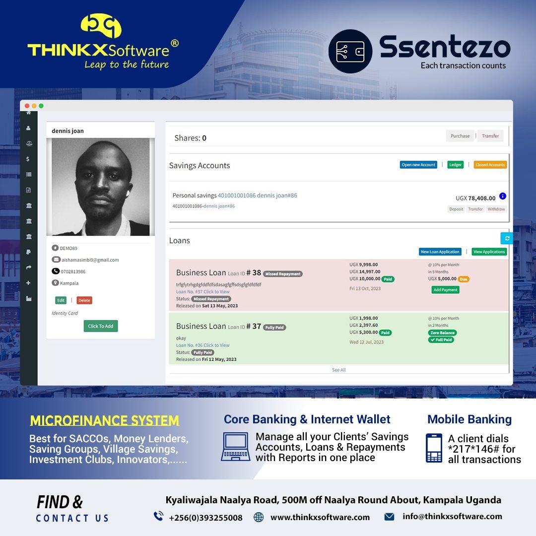 thinkxsoftware's tweet photo. Manage your Microfinance with #ssentezo.It's simple and Cloud Based on no Onboarding Fees, Let's help you get Onboarded on SSentezo #bankingsystem today #moneylenders #saccos #microfinance #savinggroups:
https://t.co/dqGhBlqnb5 or WhatsApp 0760 137160. Get in touch with us https://t.co/ilV4PGVXOZ