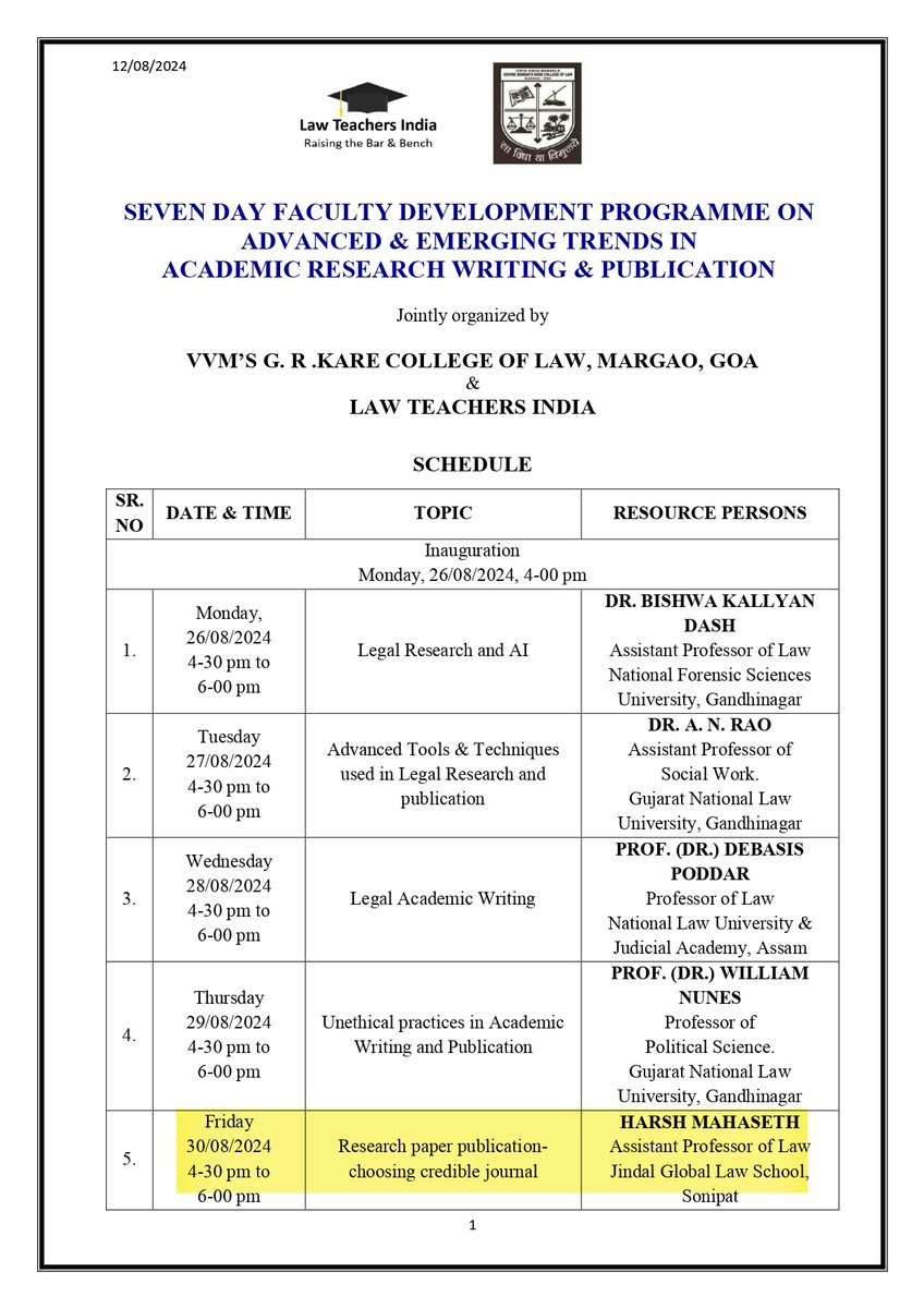 On the 30th of August, I will be taking a session on “Research Paper Publication: Choosing a Credible Journal” as part of the Faculty Development Programme on Advanced and Emerging Trends in Academic Research Writing &amp; Publication. 

Register here: forms.gle/8wyqpsuPkiPg2X…