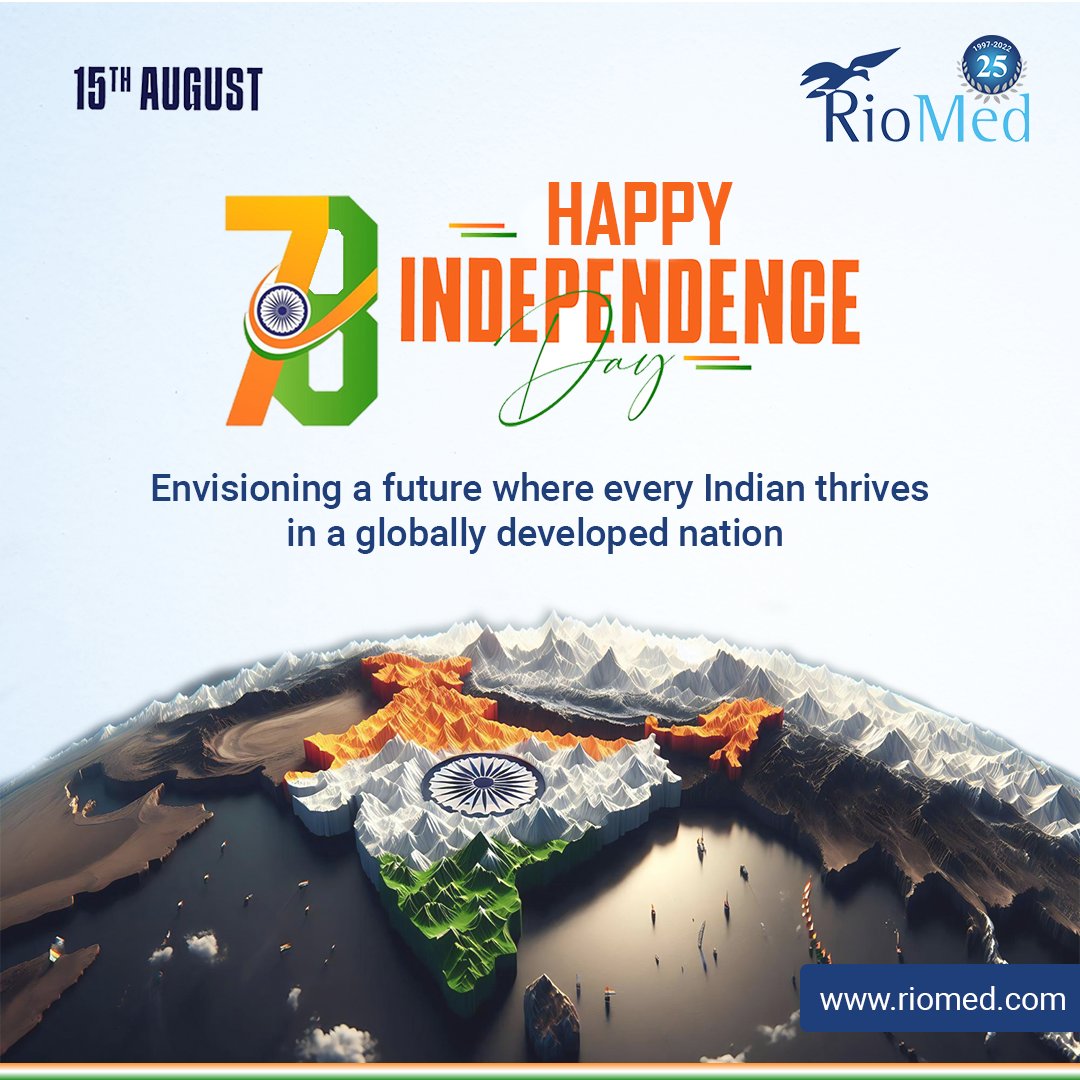 RioMed's tweet photo. "Honoring the courage, resilience, and diversity that make India extraordinary. Wishing everyone a joyous Independence Day!"
https://t.co/Mzkce0Uh3v
#IndependenceDay #JaiHind #AzadiKaAmritMahotsav #VandeMataram #UnityInDiversity #August15 #SaluteToTheNation #Riomed #Cellma https://t.co/eWMsJ6vbin