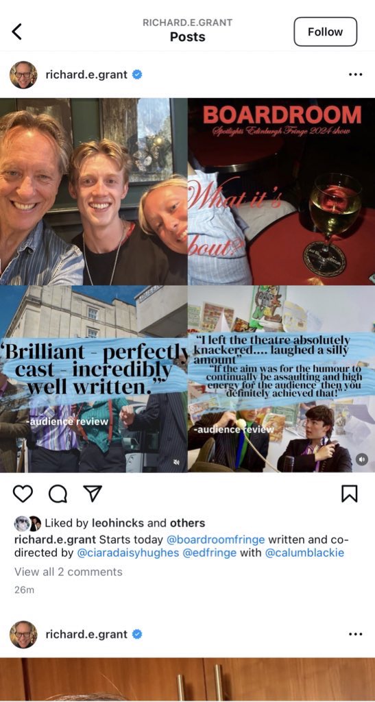 BoardroomFringe's tweet photo. If @RichardEGrant thinks Boardroom’s great then it’s probably worth the watch. Why not come along and find out @fringebiscuit! https://t.co/MB26D8T2op