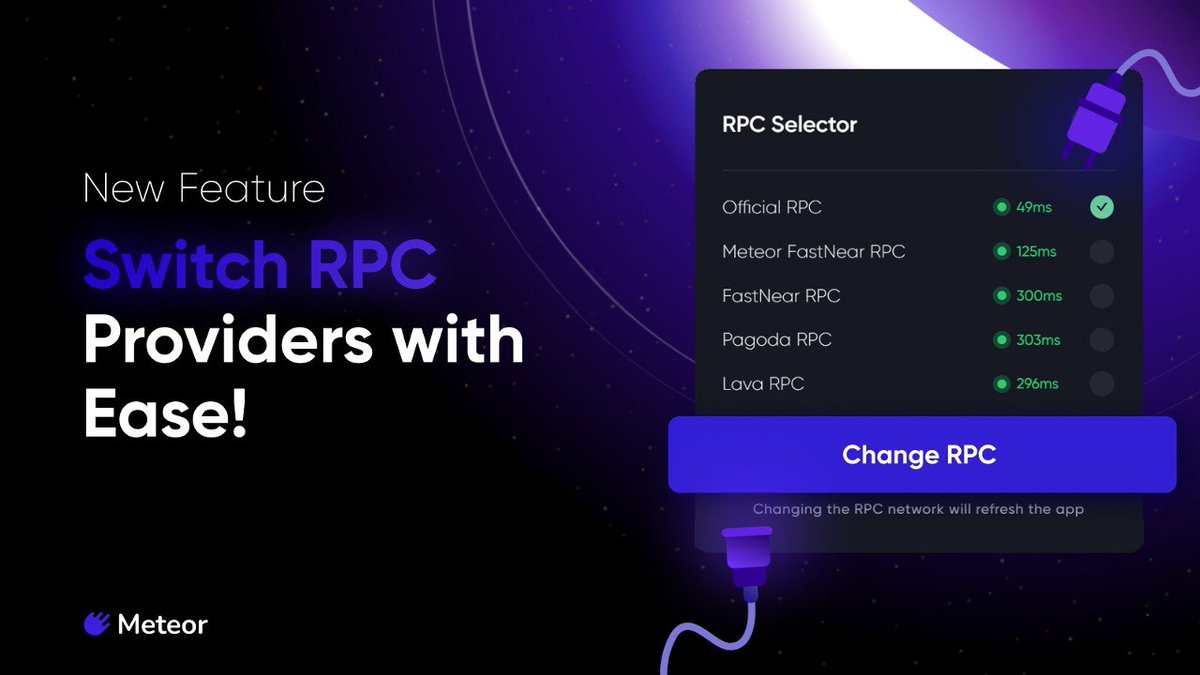 ☄️ NEW FEATURE ALERT - CONFIGURABLE RPCs

We've made your wallet even better! Say gm to more performance and flexibility by choosing your preferred RPC provider: 

- Official NEAR RPC
- Meteor FastNear RPC
- <a href="/fast_near/">FastNear🇺🇸</a> RPC
- <a href="/PagodaPlatform/">Pagoda</a> RPC
- <a href="/lavanetxyz/">Lava Network 🌋</a> RPC

How to switch?