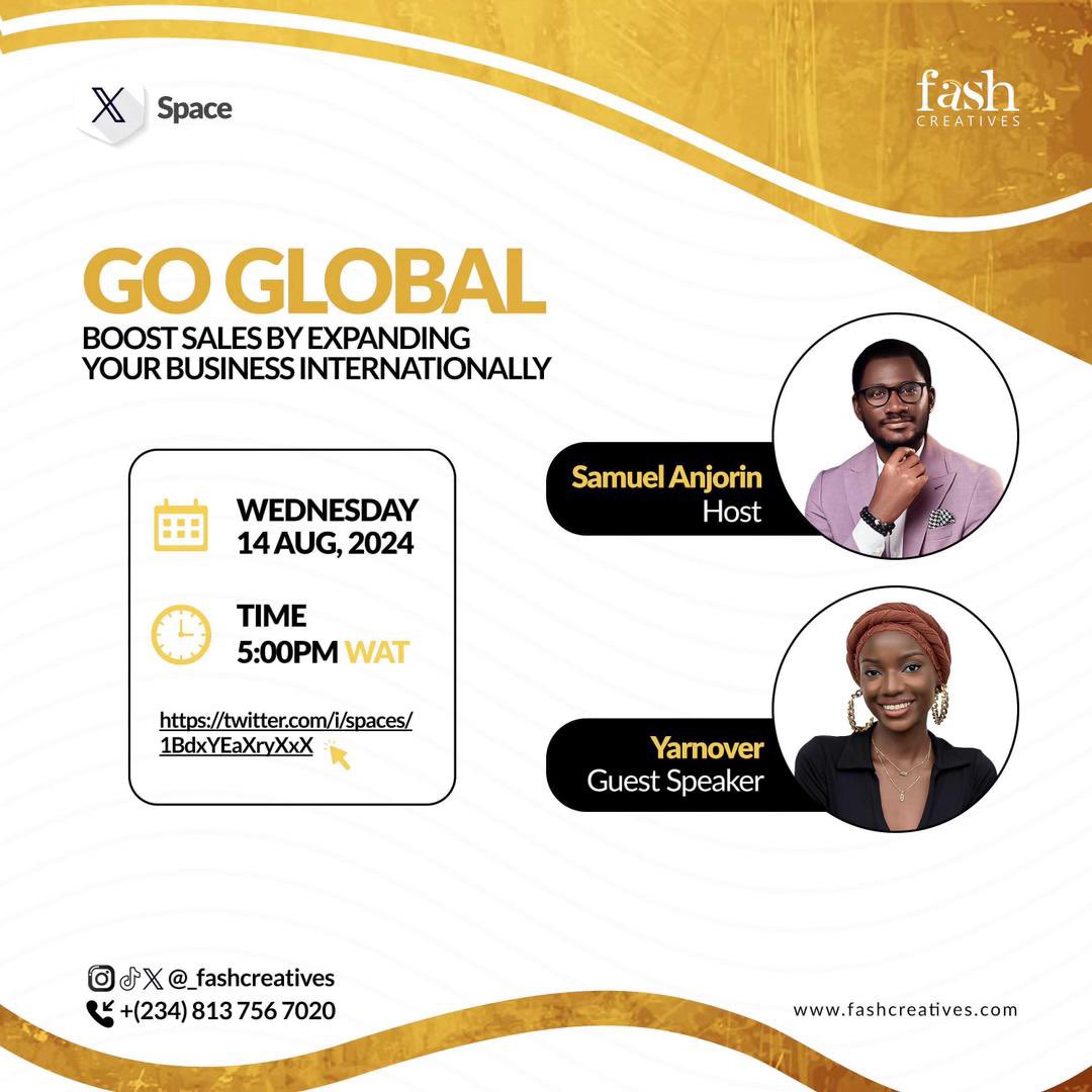 _fashcreatives's tweet image. Few hours to go global 🌎🌍🌏

Join @sir_boardman and @yarnover_ng as they share tips on expanding your business internationally and going global on X space by 5pm

Link to the X space is in our bio

#goglobal #businessexpansion #fashcreatives