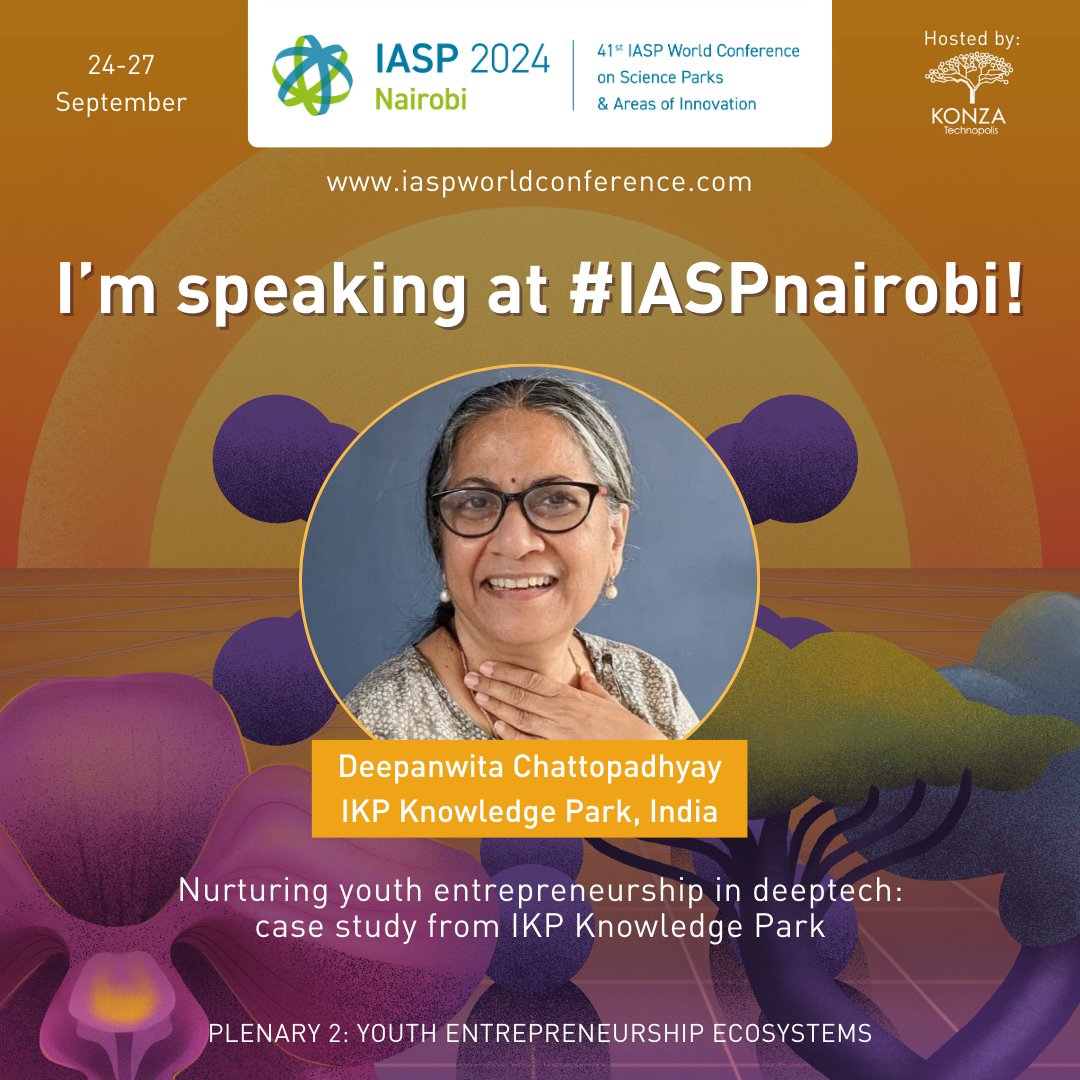 IKP_SciencePark's tweet image. We are proud and excited to share that our Chairman &amp;amp; CEO, Ms. @DeepanwitaC will be a panelist in the 41st #IASPWorldConference on Science Parks &amp;amp; Areas in Nairobi, Kenya in September. 
#IASPnairobi #YouthEntrepreneurship #CaseStudy #Panelist