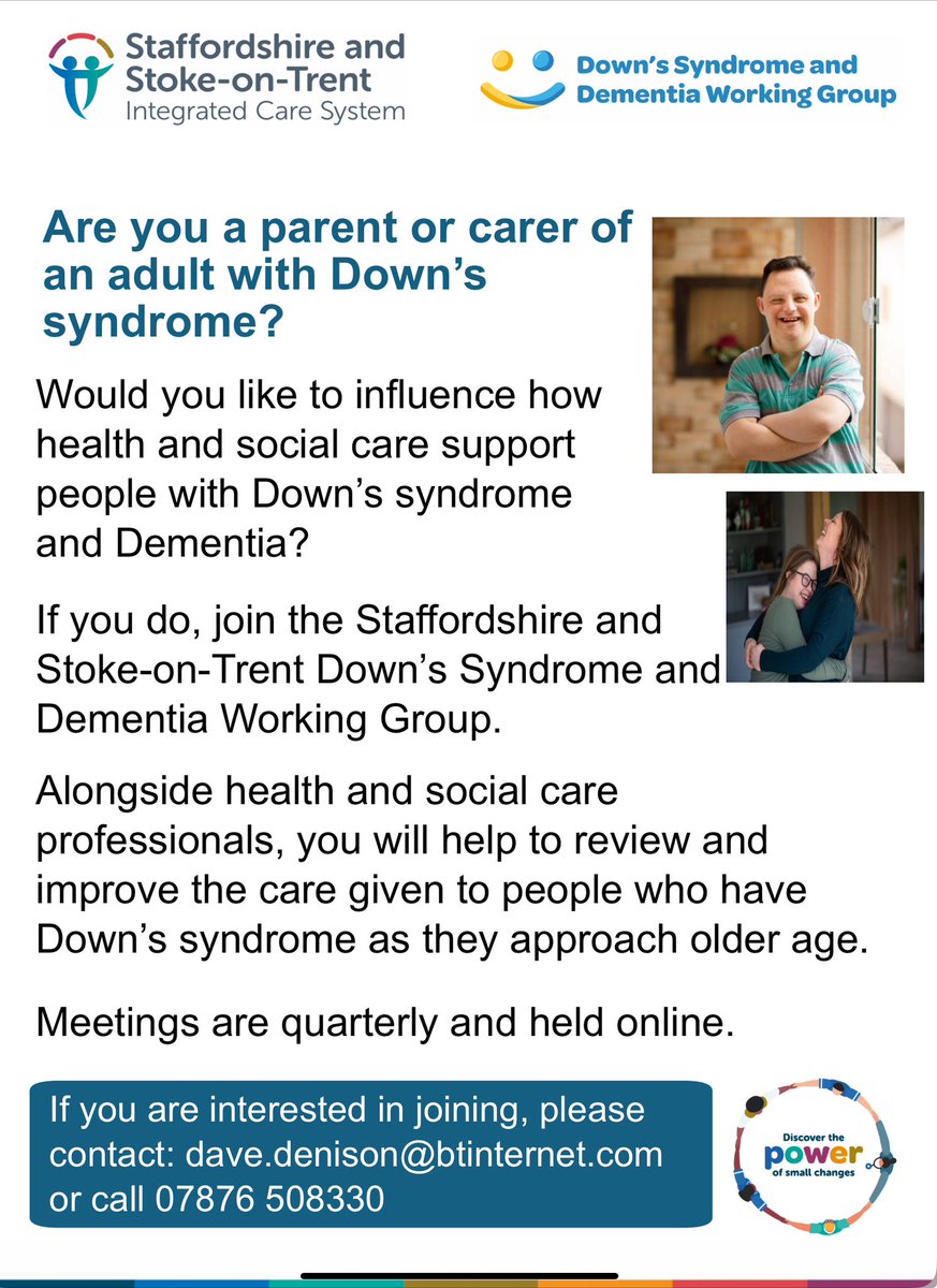 Dayvdee's tweet image. I chair a group looking at services for people with Downs Syndrome and Dementia in Staffordshire.  Twitter may not be the ideal route to target people with an interest  on this very specific topic, but if it reaches just one or two people that it can help, it’s worth a try.