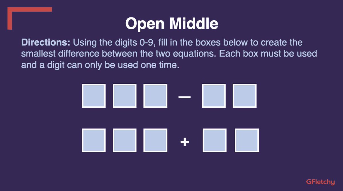 gfletchy's tweet image. I need to take this @openmiddle for a test drive. Can you create a difference of zero? I've been failing miserably, and I'm wondering if it's possible. How close can you get to a difference of zero? #iteachmath