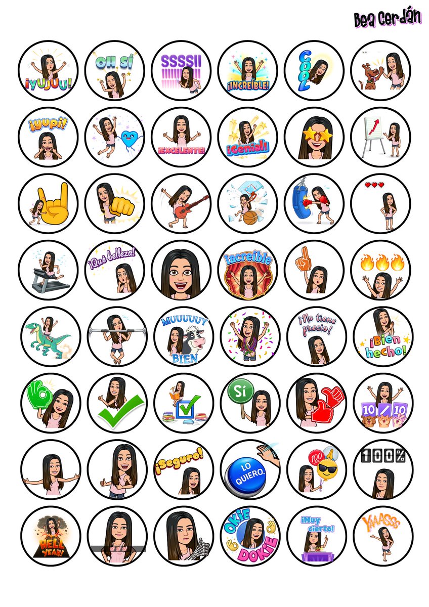 BeatrizCerdan's tweet photo. Pegatinas para clase. Creadas con @canva y @Bitmoji . Impresas en etiquetas circulares Herma, para evitar recortar. https://t.co/w09rWLjBSC