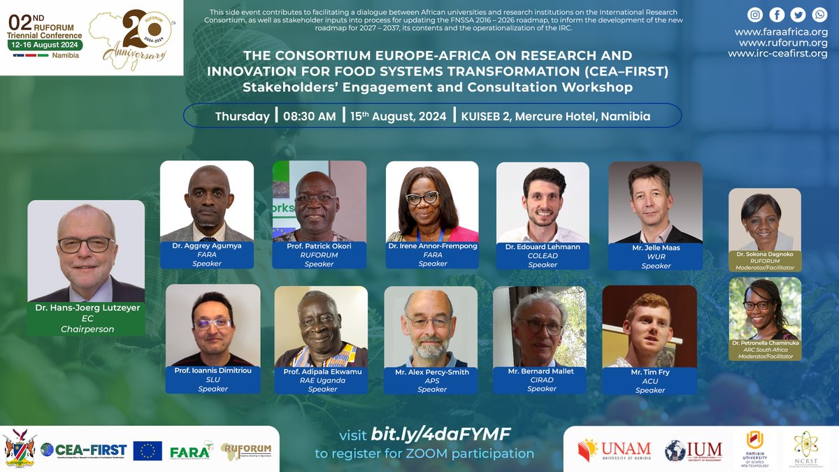 We are excited to announce the upcoming CEA – FIRST Stakeholders’ Consultation Side Event and warmly invite all interested parties to join us.

📅 Date: Thursday, 15th August 2024
⏰ Time: 08:30 - 16:30
📍 Venue: Mercure Hotel, Room KUISEB 2, Windhoek, Namibia
Register now!