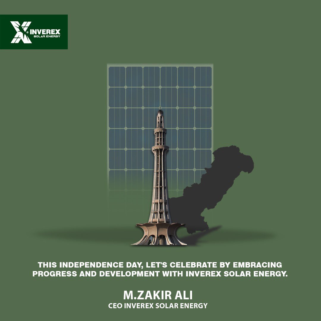 Happy Independence Day! May we harness the power of freedom to fuel a greener, brighter Pakistan. - Muhammad Zakir Ali, CEO Inverex**

**#IndependenceDay #GreenPakistan #Inverex #SustainableFuture #PakistaniPride
