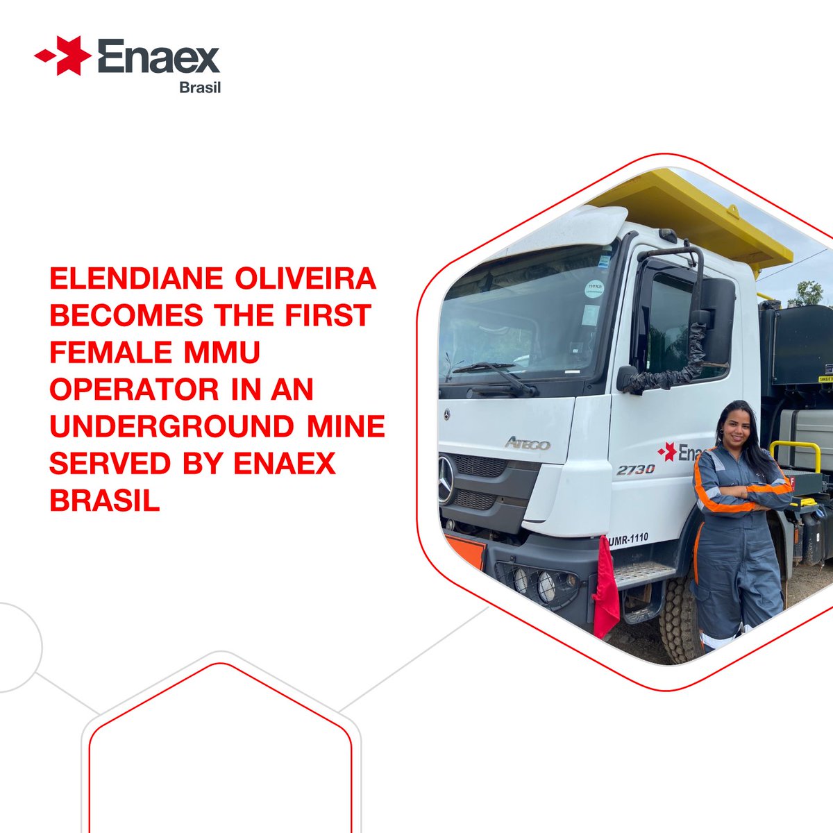 🎊 Elendiane O. Anjos becomes the first female MMU operator in an underground mine served by Enaex Brasil. 🎊 We are committed to the Women in Mining movement, highlighting our unlimited support for gender diversity.
 
👉 Discover our ESG policy: lnkd.in/eTRMFDJQ