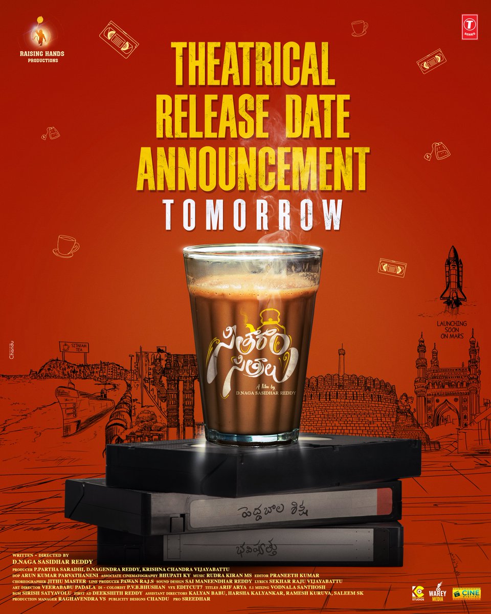 T-Series South (@tseriessouth) on Twitter photo Exciting news!🤩 'Seetharam Sithralu' is hitting theaters soon✌️
Stay tuned for tomorrow’s big announcement!"😍🍿
Under The Banner of #RaisingHandProductions
Directed by <a href="/dnsrnaga9/">Dnsr Naga sasidhar Reddy</a>
<a href="/RatanaLakshman/">lakshman</a> #Bramarambika
<a href="/kishori_dhatrak/">Kishori D</a> <a href="/VaranasiSandee9/">Sandeep Varanasi</a>
@thechandu12 <a href="/mks131119/">MKS Manoj</a> Exciting news!🤩 'Seetharam Sithralu' is hitting theaters soon✌️
Stay tuned for tomorrow’s big announcement!"😍🍿
Under The Banner of #RaisingHandProductions
Directed by <a href="/dnsrnaga9/">Dnsr Naga sasidhar Reddy</a>
<a href="/RatanaLakshman/">lakshman</a> #Bramarambika
<a href="/kishori_dhatrak/">Kishori D</a> <a href="/VaranasiSandee9/">Sandeep Varanasi</a>
@thechandu12 <a href="/mks131119/">MKS Manoj</a>