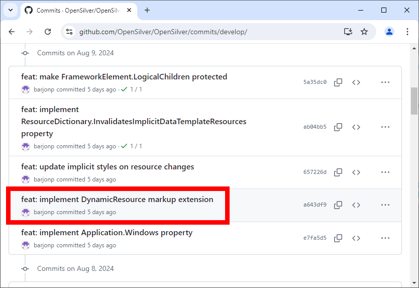 OpenSilverTeam's tweet photo. Just pushed support for {DynamicResource ...} to the "develop" branch! #OpenSilver continues to grow from a Silverlight clone (WPF subset) into "WPF for the Web", leveraging HTML5 & WebAssembly. We're steadily working towards full WPF support—stay tuned for migrated app examples.