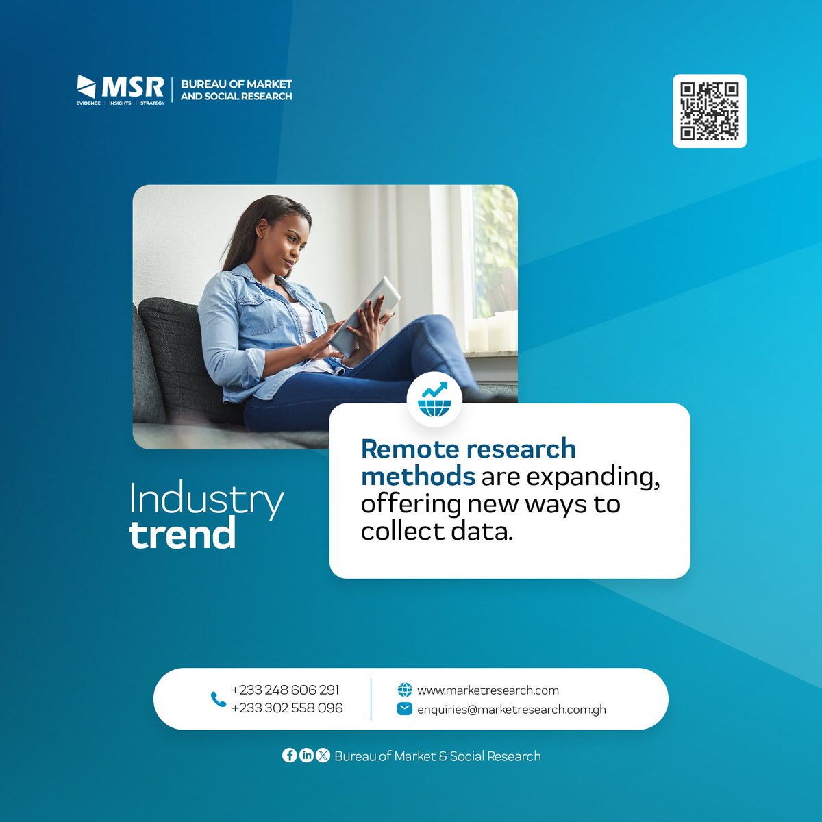 MSR_Gh's tweet photo. The shift to remote work has accelerated the use of virtual research methods, including online surveys, remote interviews, and digital ethnography.
Stay ahead of the curve—partner with us today to revolutionize your research approach.
#MSRGh #RemoteResearch #ResearchTrends https://t.co/iEa61CT0eg