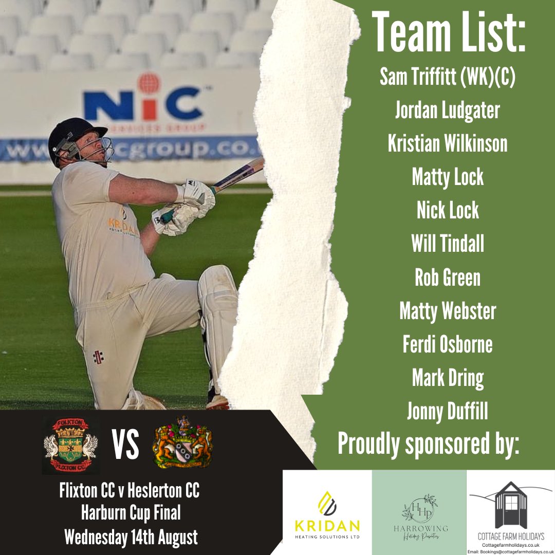 Your Heslerton side to play in the Harburn Cup Final tonight at Brompton CC.
