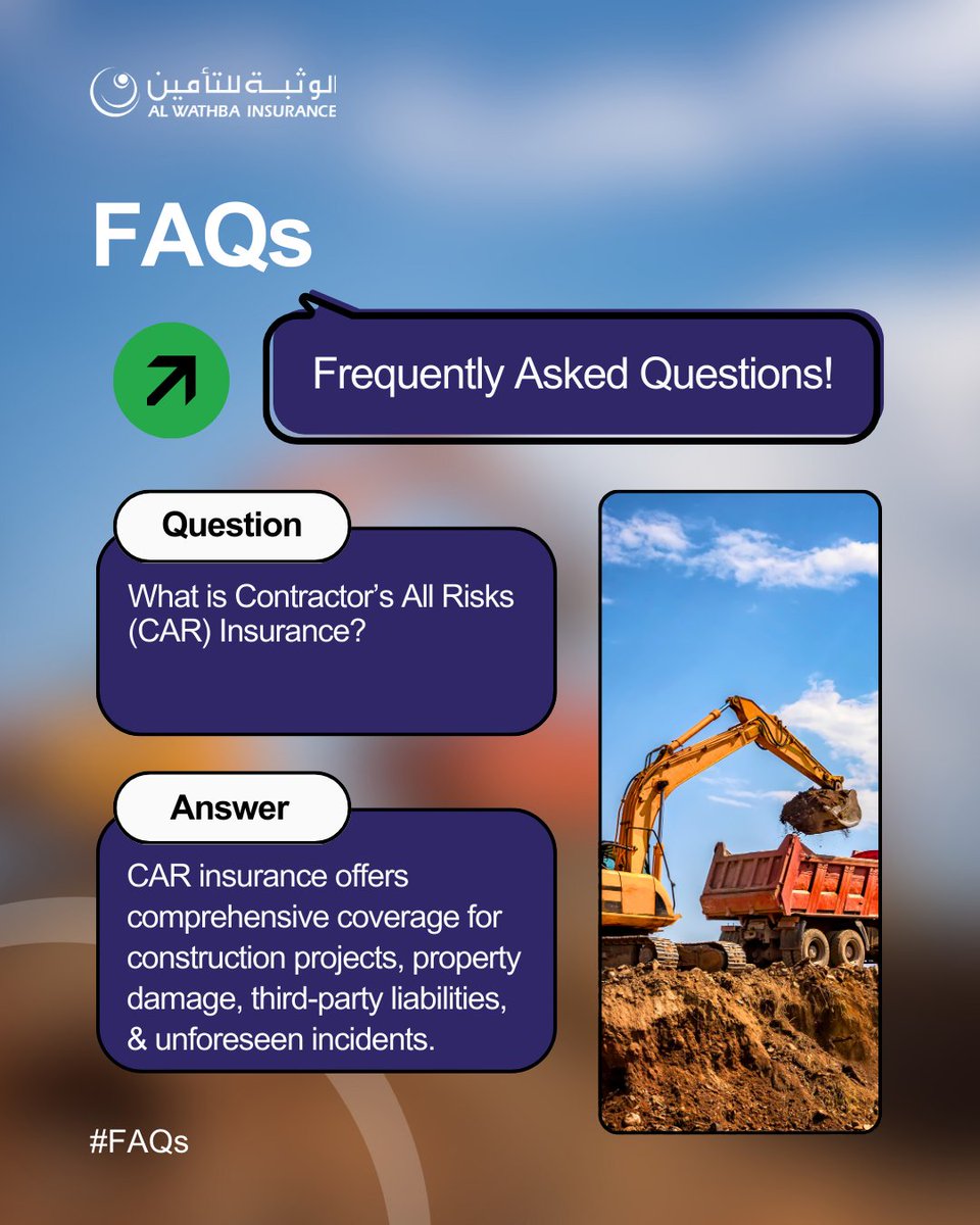 WathbaInsurance's tweet image. 🏗️ Building big? Make sure your project is covered from all angles. Learn about Contractor’s All Risks (CAR) Insurance and why it’s essential here: awnic.com/engineering/  🛠️
#BuildSecure #InsuranceEssentials #ConstructionSafety #AlWathbaInsurance