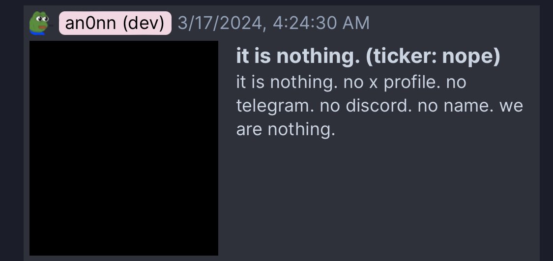 The proof is in the CA. 

First Decentralized Memecoin was $nope, no matter how many dogs say otherwise. 

I got laughed at in March and was told it wouldn’t work. 

Now, here I am fighting to defend it once again. 

lol. Wut?

9RxQeMi2MRjiFU2ZfPWirP8M242KMhoyW9SB1UvfVXhu