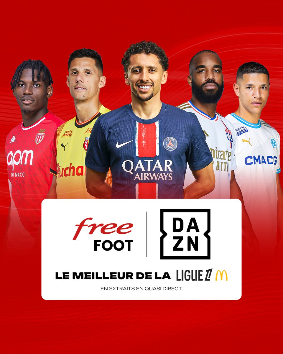 🚨 DE LA LIGUE 1 GRATUITE !

Free Foot (ex Free Ligue 1) s’associe avec <a href="/DAZN_FR/">DAZN France</a> et proposera gratuitement 8 matchs de Ligue 1 McDonald’s par journée en extraits en quasi direct !

🗞️ Le CP : iliad.fr/media/CP_14082…