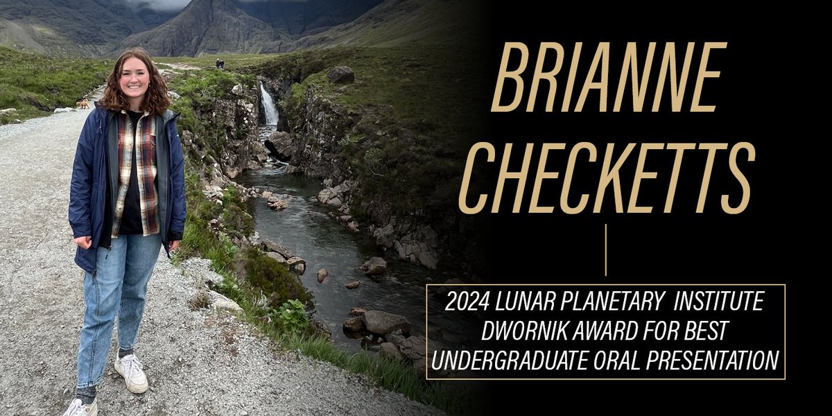 Congrats to Brianne Checketts, of <a href="/PurdueEAPS/">Purdue EAPS</a>, for being awarded the LPI's Dwornik Award for Best Undergrad Oral Presentation at this year's #LPSC. At the time of the award, she was an undergrad &amp; is now a PhD student advised by Prof. Mike Sori. bit.ly/46G9eZn <a href="/mikesori1/">Mike Sori</a>