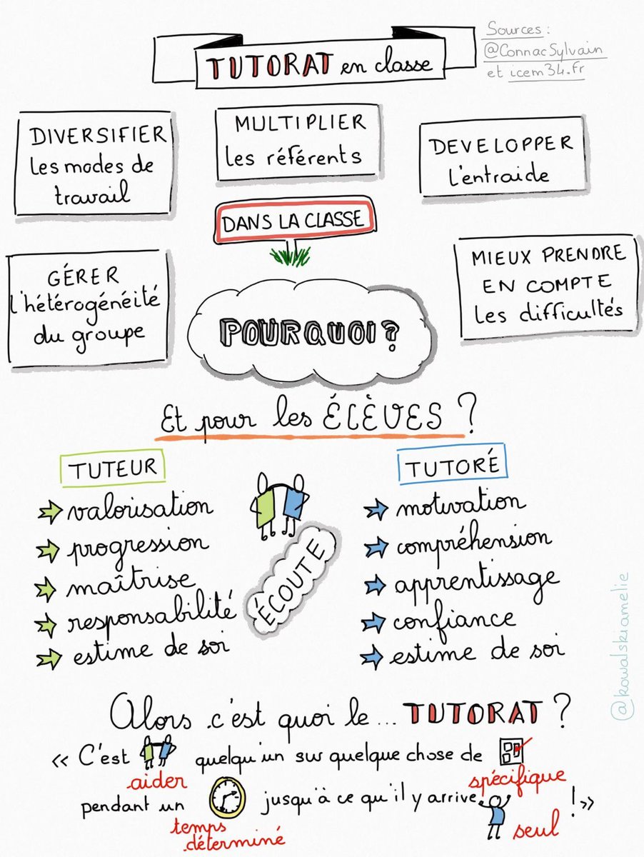 sophiaefrance's tweet image. Le #tutorat en #classe : une méthode innovante pour enrichir l'#apprentissage et développer l'entraide. Les élèves, tuteurs ou tutorés, gagnent en confiance et en estime de soi. 🚀#éducation #tutorat #pédagogie" 
Crédits 👉 @canton_amelie @ConnacSylvain @icem34fr