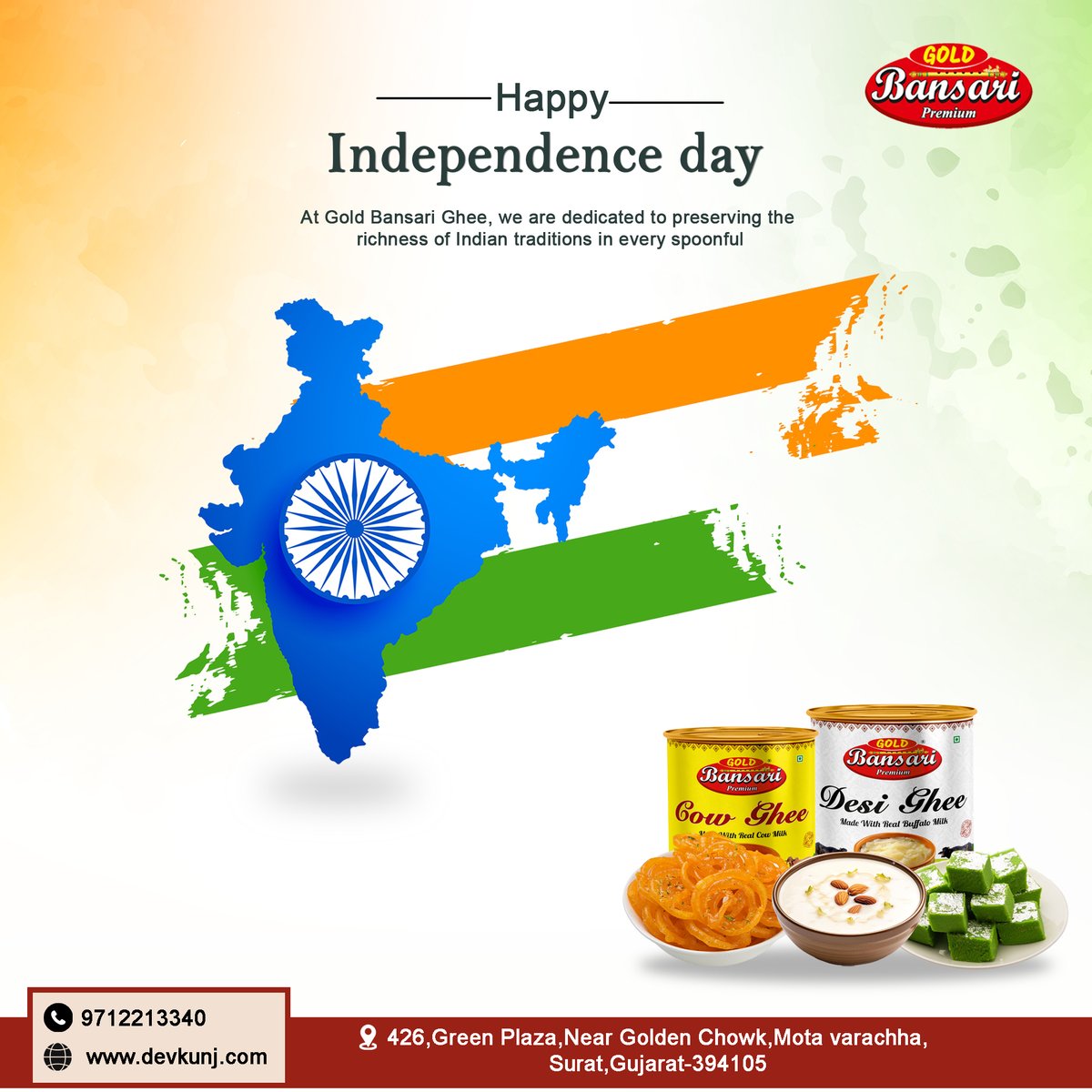 MilkDevkunj's tweet photo. This Independence Day, savor the richness of Indian traditions with every spoonful of Gold Bansari Ghee! From festive sweets to daily delights, our pure Cow and Desi Ghee preserves the taste of freedom in every bite. Happy Independence Day!
#IndependenceDay #GoldBansariGhee https://t.co/tgBBQmdQWz