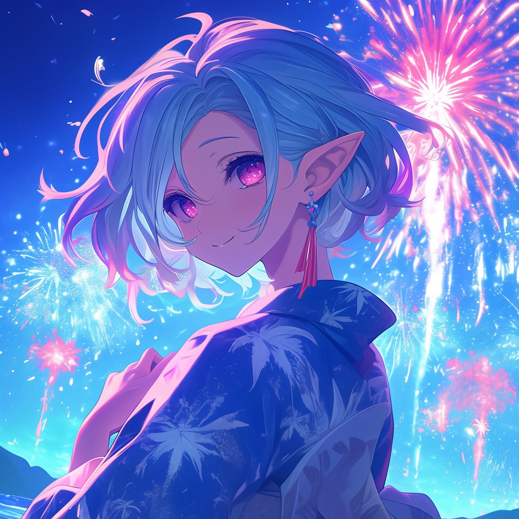 yumarinさんはじめまして！
企画参加させていただきます✨

『夏祭り』
といえば花火🎆🎆✨
…ちょっと安直すぎるような気もしますが
お許しくださいませm(__)m

<a href="/yumarin0108/">𝑦𝑢𝑚𝑎𝑟𝑖𝑛 時雨嫁の提督＆AI出力士</a> 
#AIサマーイラスト2024 
#AIイラスト