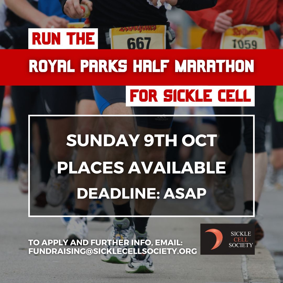 SickleCellUK's tweet photo. Calling all runners! πββοΈ Join us in the Royal Parks Half Marathon to fight sickle cell disease. Secure your spot, start training, and make every step count for the #SickleCellWarriors. Visit https://t.co/5Q0AbenAjQ to join the cause. Let's #MakeEveryMileCount! πͺ #RunForACause https://t.co/OMhzRqYi6d