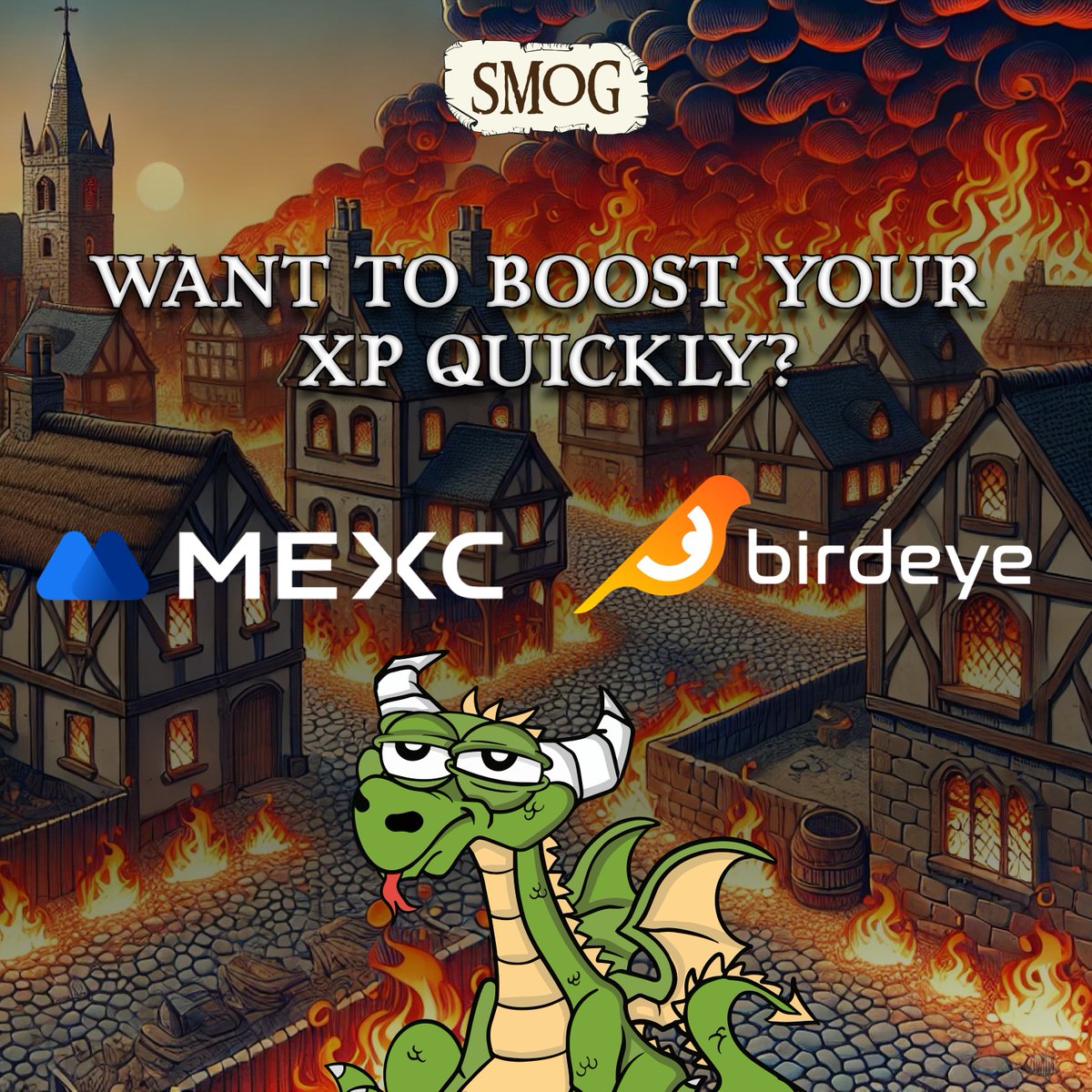 Are you just getting started with Season 2 of the #SMOG #Airdrop? 🌟🐉

Want to boost your XP quickly?

Simply make frequent trades with $SMOG! 🚀

🌐 Check out <a href="/MEXC_Official/">MEXC</a> here - bitesly.io/b_SMOG_MEXC
🐦 Visit <a href="/birdeye_so/">Birdeye</a> here - bit.ly/BuySmog

#TradeSmog #SmogSwap