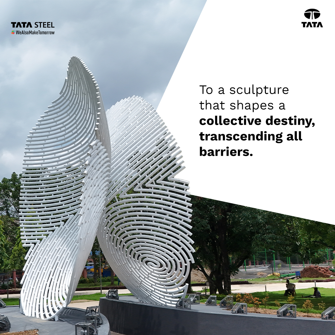 TataSteelLtd's tweet photo. Born from the vision of the winning entry of Tata Structura's #NotionOfIndia competition, #BillionImpressions is a sculpture dedicated to the people of Ranchi, #Jharkhand. Created with #TataStructura's YS355 steel sections, it celebrates diversity & the power of the people.
#TataSteel