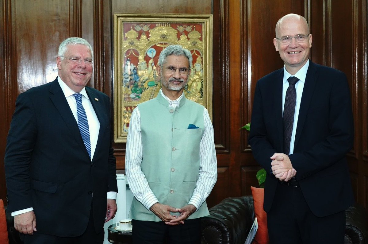 External Affairs Minister Dr S Jaishankar meets German Bundestag MPs Jürgen Hardt and Ralph Brinkhaus in Delhi. He expressed appreciation for their consistent support in strengthening India - Germany ties and discussed regional developments. A significant step towards enhancing