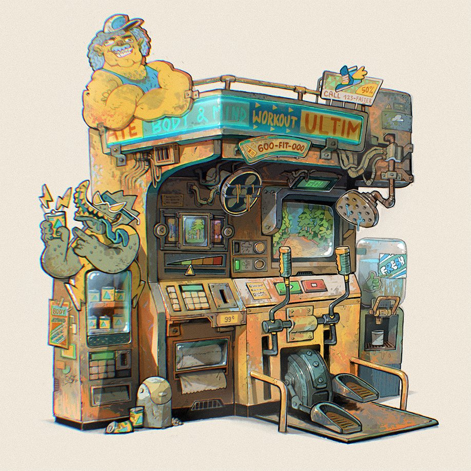 「retro futuristic fitness vending machine」|krzymskyのイラスト