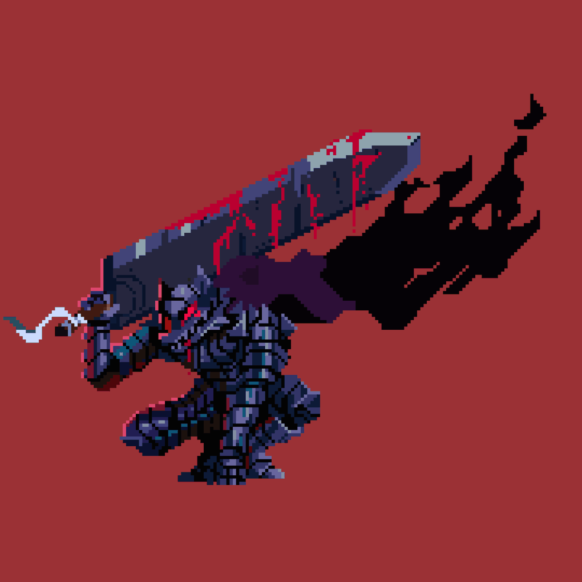 juna_ros's tweet photo. Guts, in berserk armor. Yes, I always wait two months to make a new fan art about berserk, and I always enjoy doing it #pixelart https://t.co/4riDHc0HlR