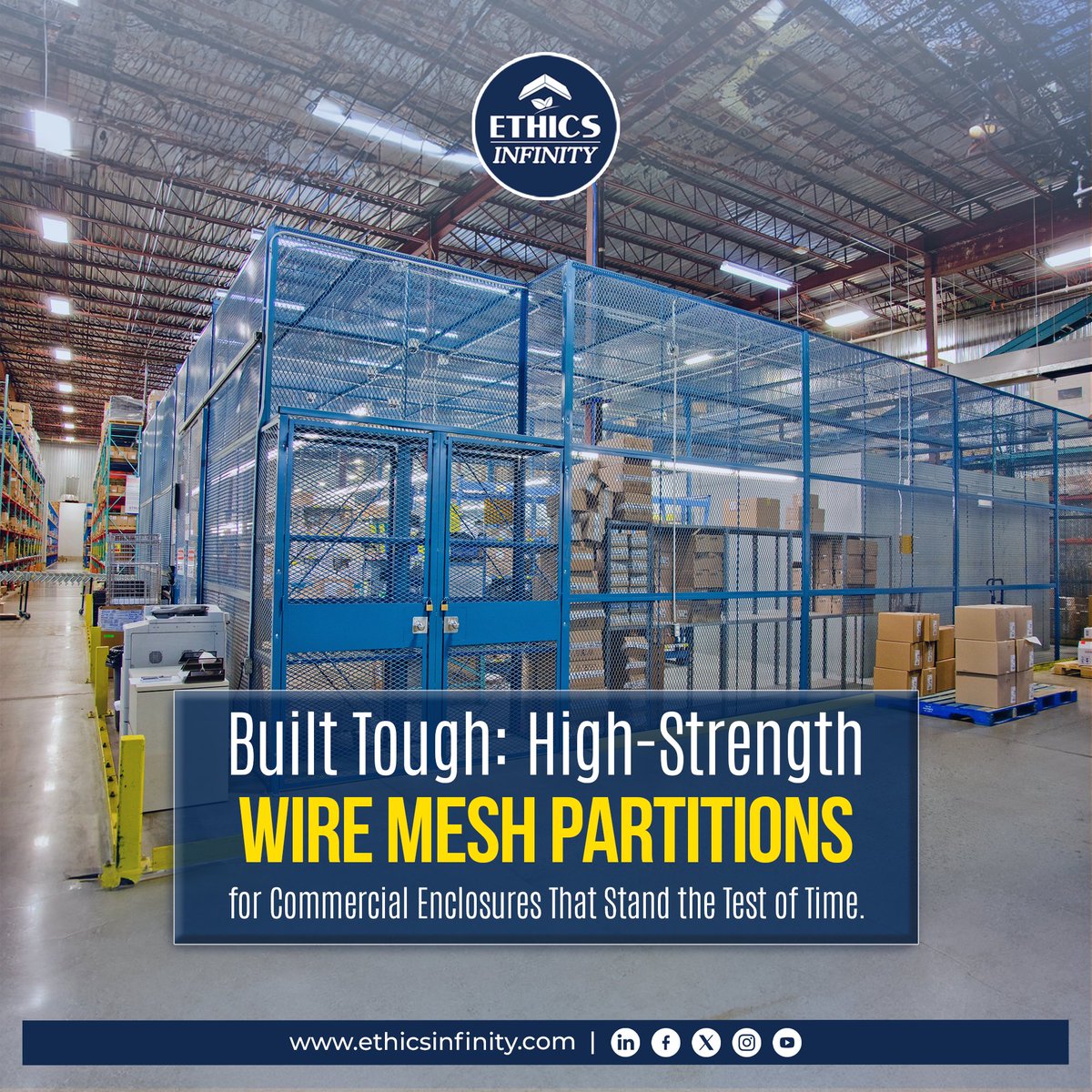 EInfnity's tweet image. Mesh Partitions that help you enhance workplace safety. Our Mesh Partitions are perfect for warehouse and industrial environments. 

To know more, visit- ethicsinfinity.com/mesh-partition…. 

#meshpartition #meshpartitioning #meshpartitions #storagecages #workspaceoptimization #construction