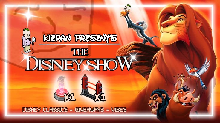 What's happening? HabboHub, that's what!🎉

Get tuned into my Disney Show tonight at 21:00hrs only on HabboHub.net for Disney classics, hologirl &amp; gate giveaways aswell as solid vibes! 

To enter:
Follow <a href="/KuybiiHabbo/">Kuybii</a> &amp; <a href="/HabboHubWeb/">HabboHub</a> 
RT
LIKE
TAG A MATE

Let's go! 🦁👸❄️