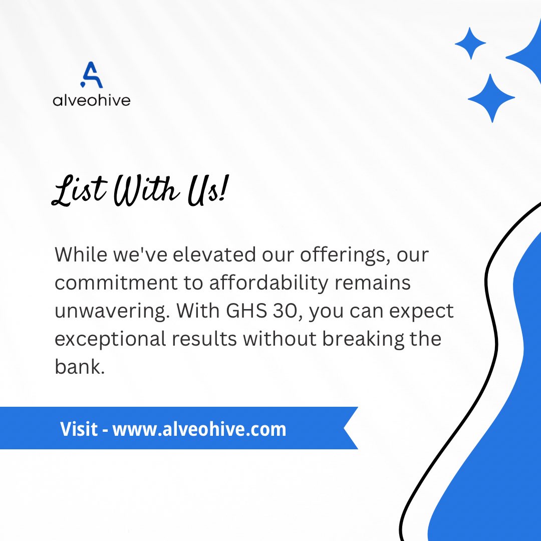 Alveohive's tweet photo. List Smart, List Affordable—Just GHS 30 for Exceptional Results!

#RealEstate https://t.co/QCikT4r8Rz