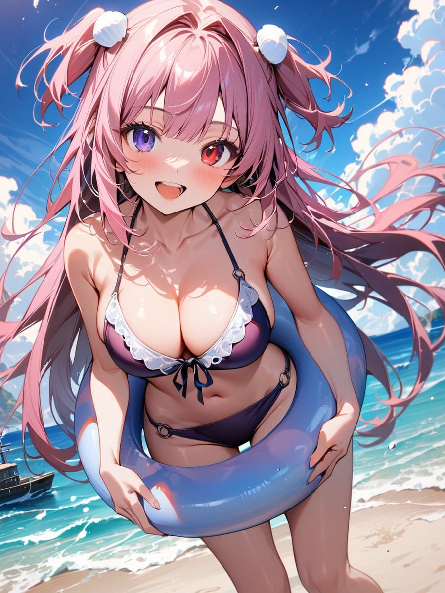 HighGreatさん(@teruawsome)、企画に参加させていただきます。
#AIサマーイラスト2024 
テーマ：海水浴
「早く行こーよ！」