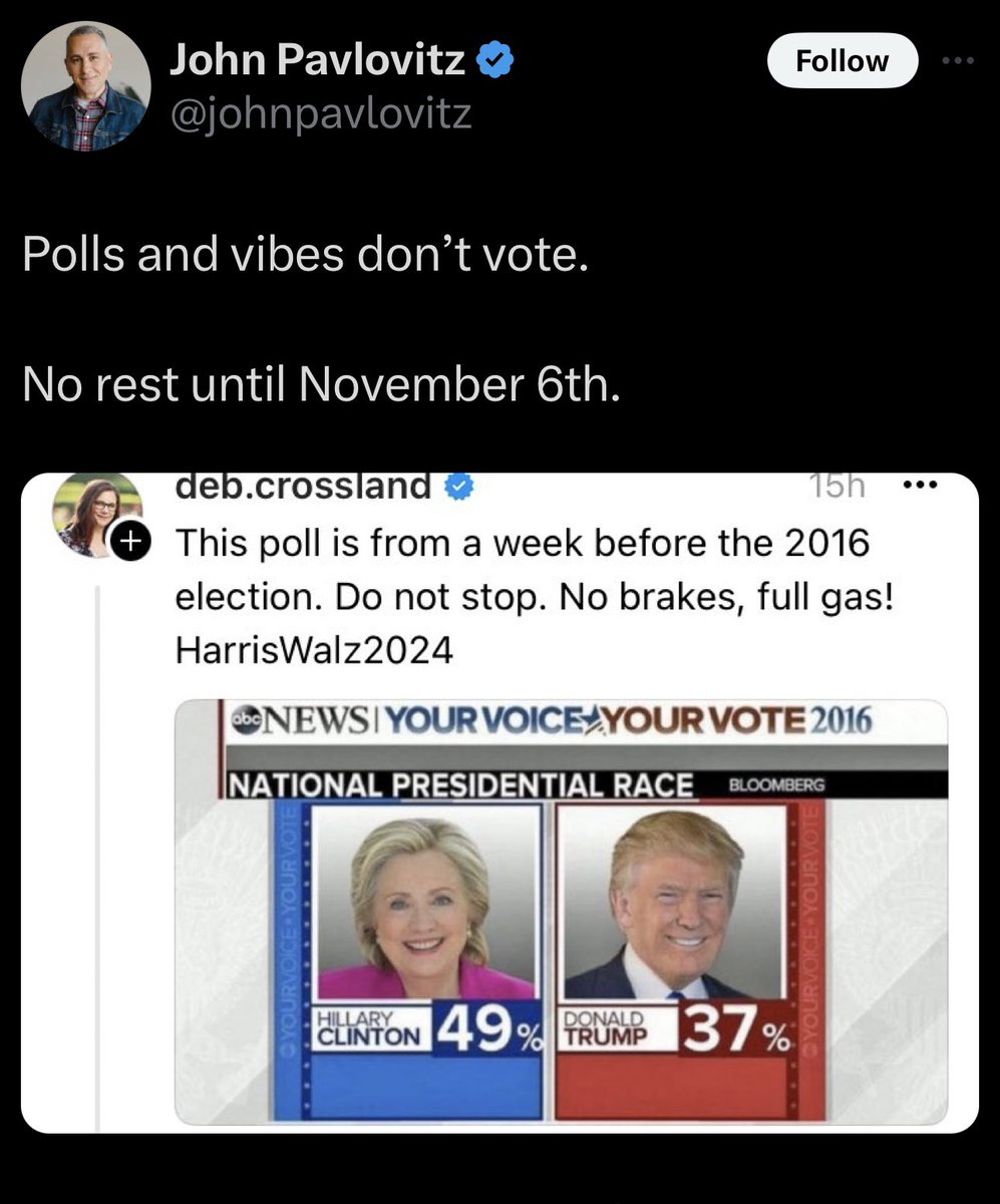 ITSTIME21282401's tweet photo. @RpsAgainstTrump Don’t forget polls said Hillary Clinton would win and she lost
#VoteSoPollsComeTrue
🚨🚨🚨🚨This. Don’t make the same mistake. #GoOutAndVOTE 🚨🚨🚨
#SleepWhenWereDead https://t.co/saTFZlCtQr