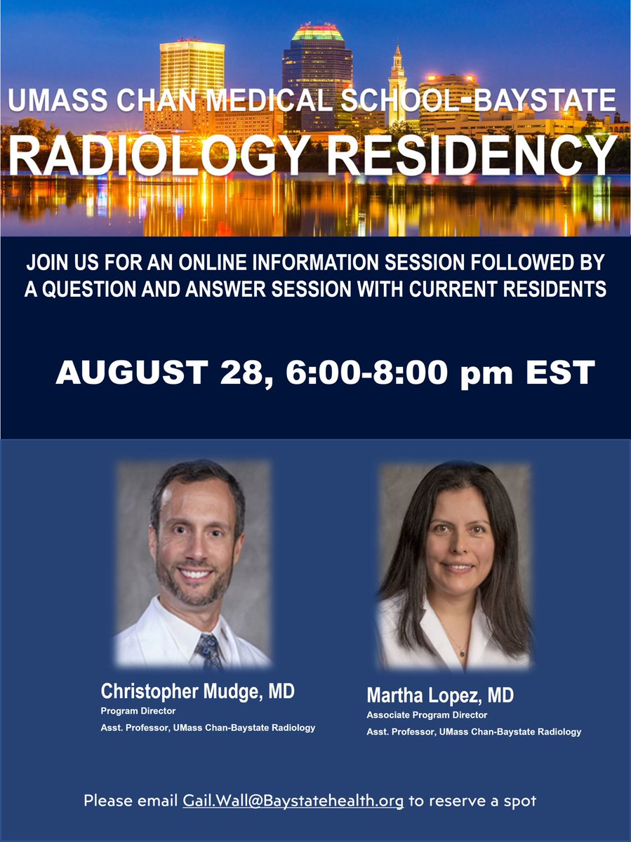 Time to join our next virtual open house on Aug 28th at 6-8 pm EST.  Great opportunity to get to know us and get a glimpse into our residency program. You will have the opportunity to talk to us including our current residents. Sign up! <a href="/futureradres/">Future Radiology Residents</a> <a href="/AMSERRads/">AMSER</a> #MedStudents