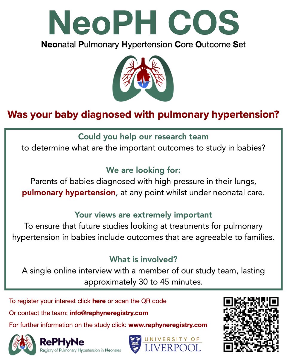 RePHyNe (@rephyneregistry) on Twitter photo Only a few weeks left to be involved in part 1 of our research study! Please contact with our team if you are a parent of an affected child who had pulmonary hypertension diagnosed as a baby: phauk.org/RephyneRegistry 
👀 Part 2: our survey, will launch very soon! 
#neoPH 👶🫀🫁 Only a few weeks left to be involved in part 1 of our research study! Please contact with our team if you are a parent of an affected child who had pulmonary hypertension diagnosed as a baby: phauk.org/RephyneRegistry 
👀 Part 2: our survey, will launch very soon! 
#neoPH 👶🫀🫁