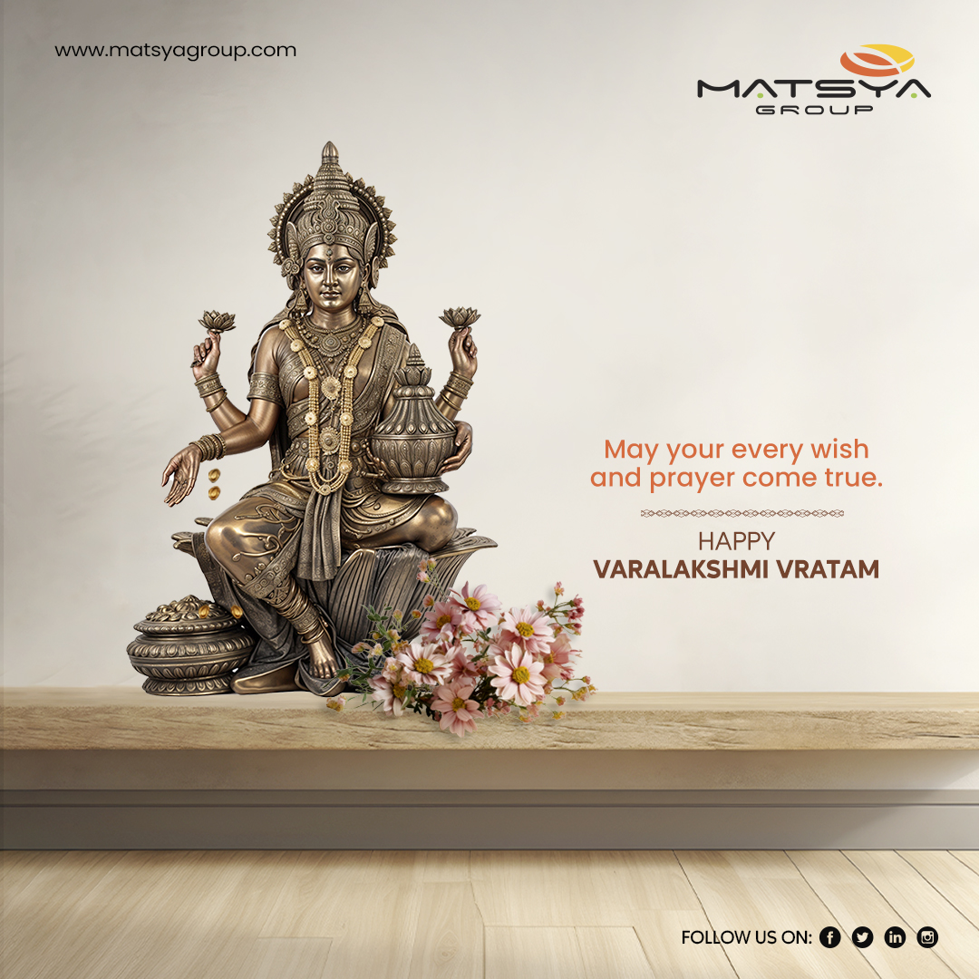MatsyaGroup's tweet photo. May Goddess Varalakshmi's blessings bring you joy, prosperity, and the fulfilment of all your wishes and prayers.
#varalakshmivratham #vratham #varalaxmi #varalaxmipooja #goddess #laxmipuja #goddess #Matsya #matsyagroup #matsyainfraprojects https://t.co/8BsM2pzYAU